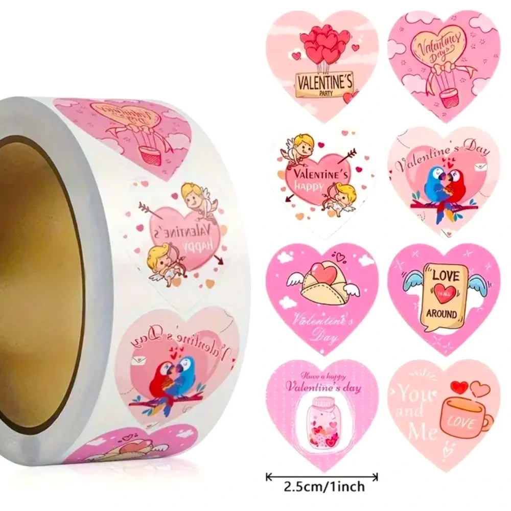 Roll of 500 Happy Valentine’s Day Cute Stickers Love Romance Cupid Birds